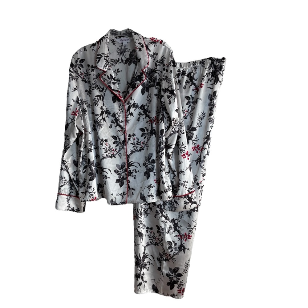 LILAC & LOUDEN Floral Print Pajama Set - Black / White / Red Size XL -- GORGEOUS - Picture 3 of 8